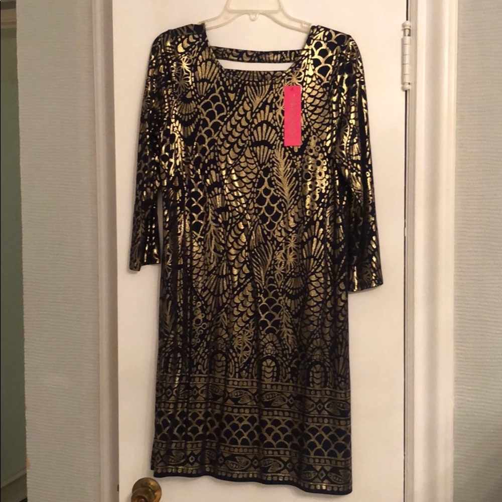 NWT Lilly Pulitzer Ophelia Dress Gold Metallic M